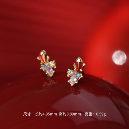 D廠【YC4239E】原創足銀S999錦鯉彩鋯耳環女本命年錦鯉好運質文藝國風耳飾
 25.12-4