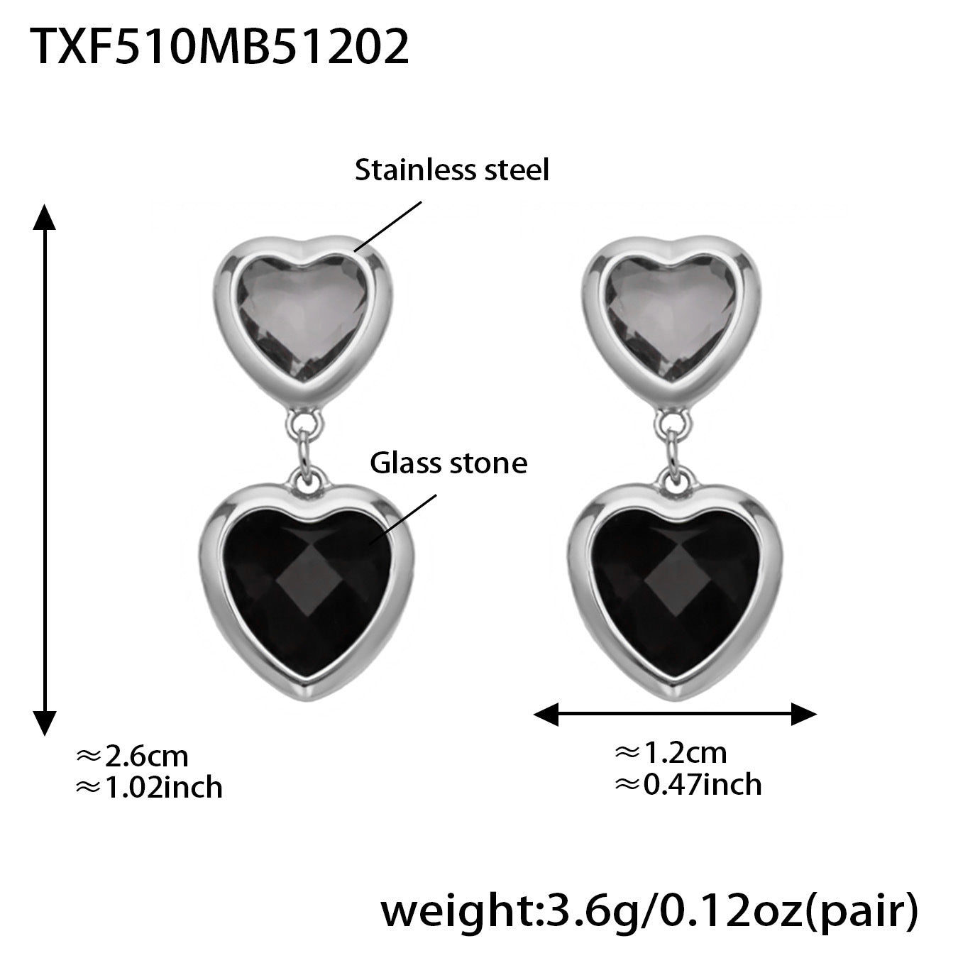 B廠【TXP510】不鏽鋼愛心切麵包邊玻璃石鋼珠項鍊手鍊耳環組鍍18k真金不掉色
 25.12-2