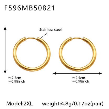 B廠【F596】ins小眾設計感不銹鋼幾何素圈耳環百搭時尚耳環鍍18k金 25.08-5