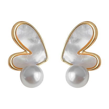 A廠【3061】天然貝殼愛心耳環甜美可愛設計感心型珍珠高級感氣質通勤百搭耳飾 25.01-2