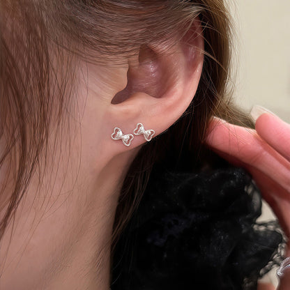 E廠【XDQ10150E】S999純銀韓版ins鏤空蝴蝶結耳環女簡約小巧螺絲轉扣百搭耳飾
 26.07-4