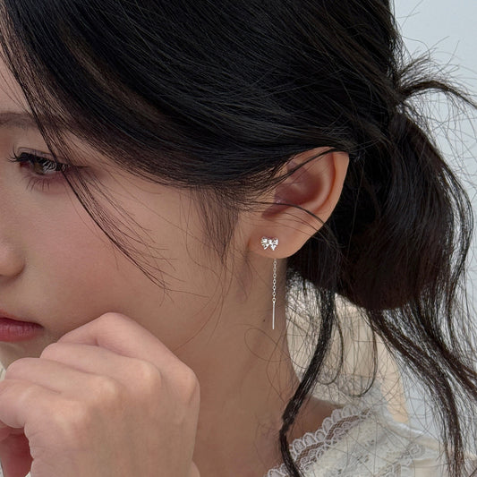 E廠【XDQ10128E】簡約小眾S999純銀蝴蝶結耳線女韓系ins高級感長耳環耳飾潮
 26.04-1