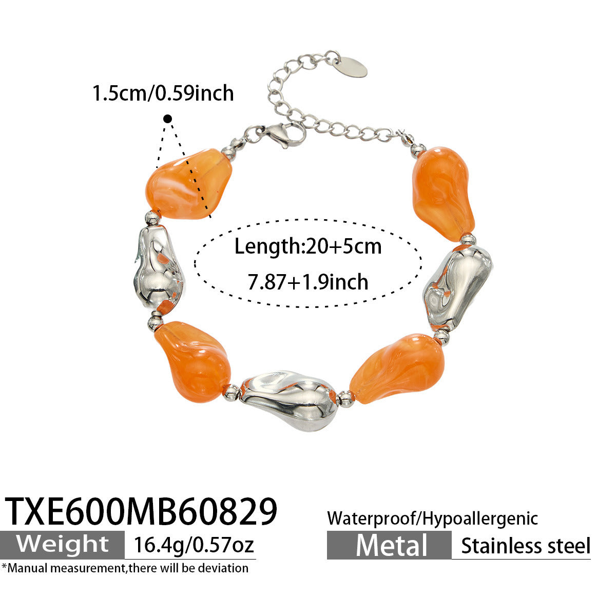 B廠【TXP600】跨境飾品不規則樹脂不銹鋼手鍊小眾撞色ins風輕奢女手鍊項鍊套裝
 26.09-1