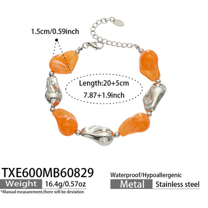 B廠【TXP600】跨境飾品不規則樹脂不銹鋼手鍊小眾撞色ins風輕奢女手鍊項鍊套裝
 26.09-1
