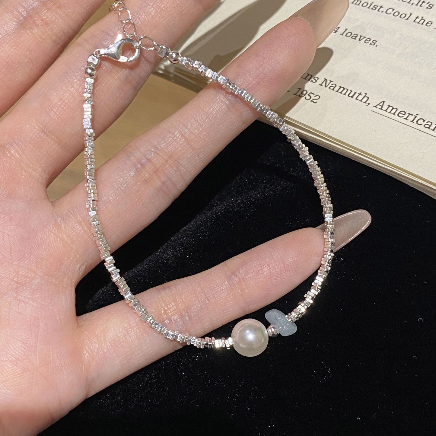 F廠【DQ0112S】高級感ins風碎銀子仿珍珠手鍊女S925純銀不規則碎石手飾
 25.10-4