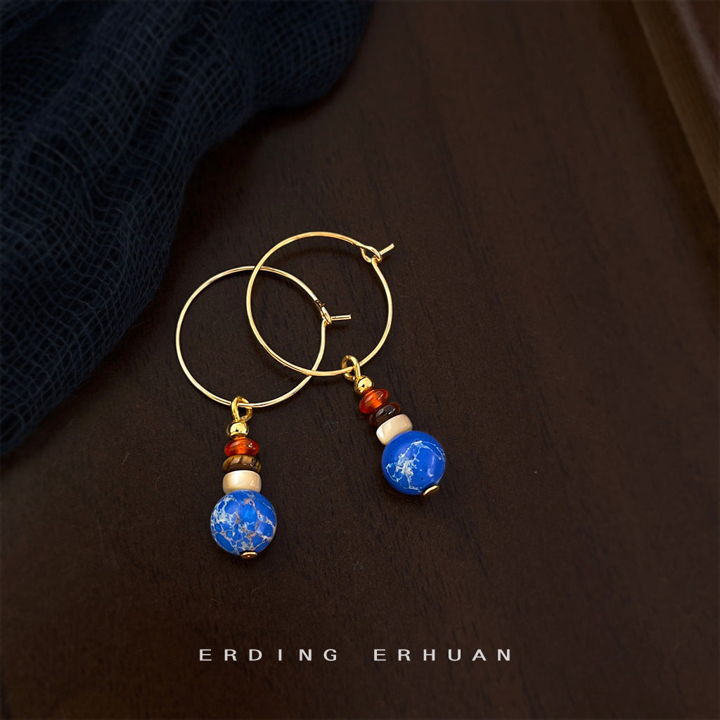 A廠【7048】文藝復古民族風帝皇石手工藝設計感新款圓形耳環飾品
 25.12-1