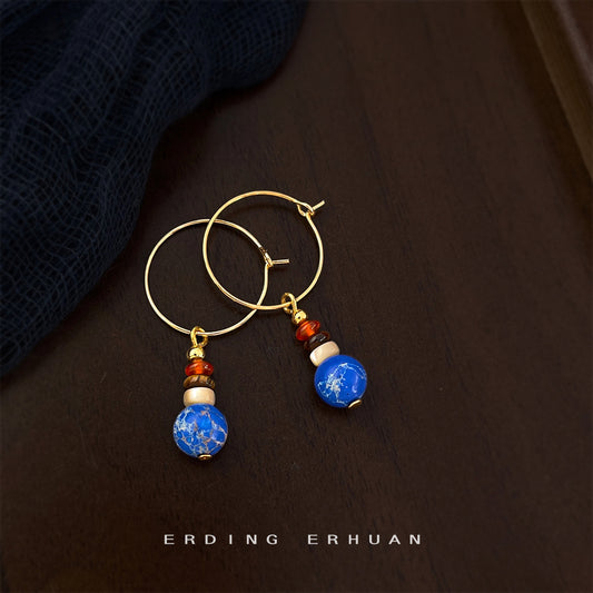 A廠【7048】文藝復古民族風帝皇石手工藝設計感新款圓形耳環飾品
 25.12-1