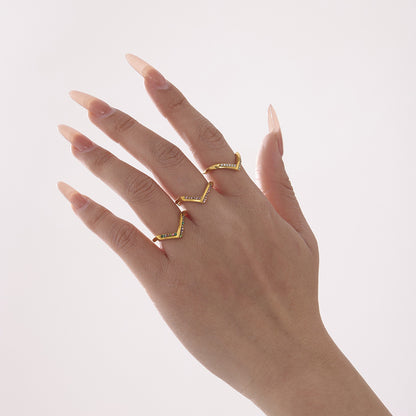 B廠【A984】V字鑲滿鑽5A鋯石側邊開口可調整不鏽鋼戒指女不掉色食指戒 25.02-3