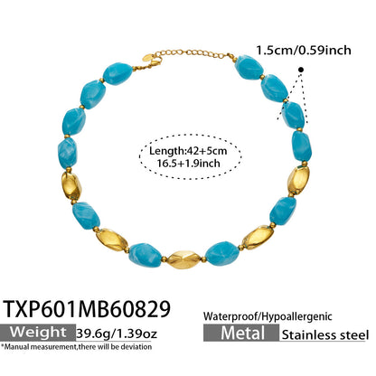 B廠【TXP601】歐美高級感小眾不鏽鋼鍍18k金樹脂橢圓串珠項鍊手鍊飾品首飾套裝
 26.09-1