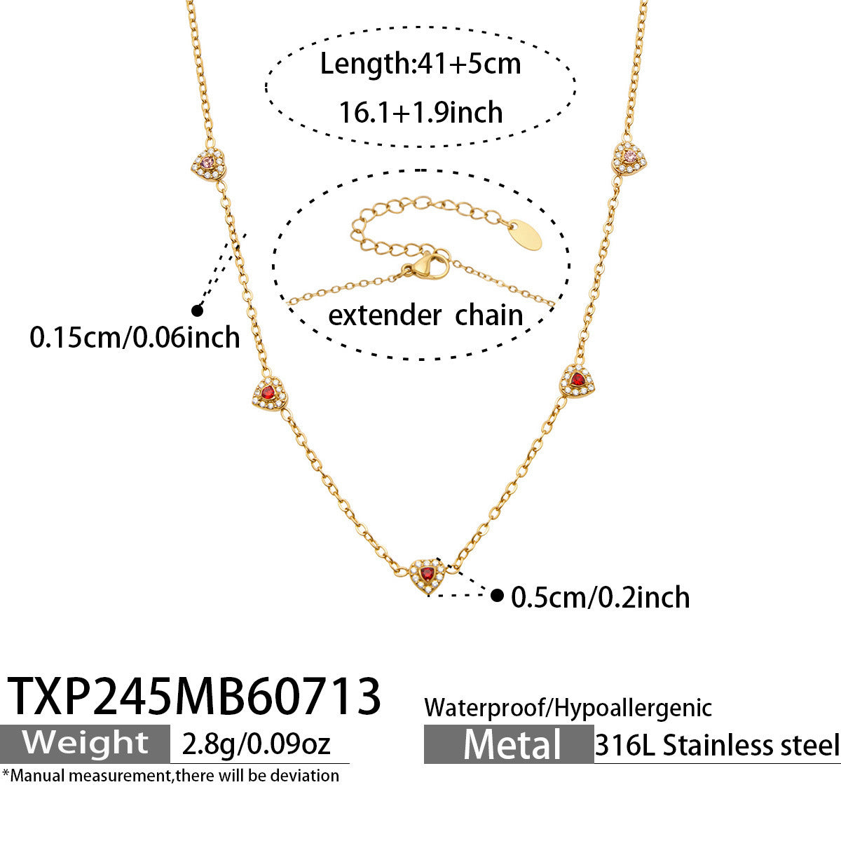 B廠【TXP245】歐美新款不銹鋼鍍18k金 多巴胺系列滿鋯石愛心吊墜項鍊手鍊女飾品
 26.07-4