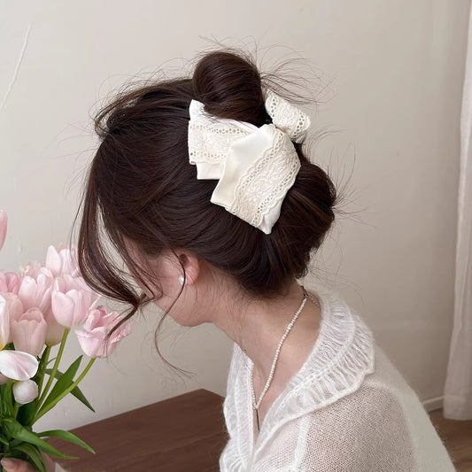 C廠【X24】韓系米白蕾絲貝殼抓夾女優雅時尚高級感髮夾後腦勺盤髮鯊魚夾髮飾
 26.03-3