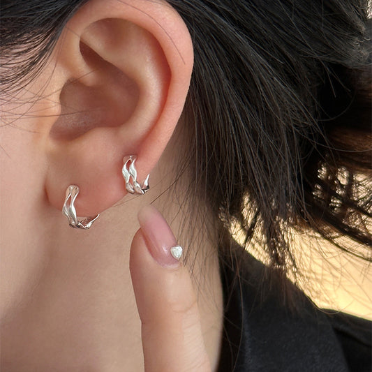 F廠【XDQ10154E】S999純銀雙層莫比烏斯環耳扣女高級感素圈疊戴耳環冷淡風耳飾
 25.11-2