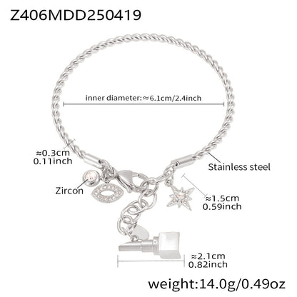 B廠【Z406】歐美不鏽鋼雙織麻花線龍蝦扣手鐲女帶鑽星芒DIY多配件手鐲 25.04-4