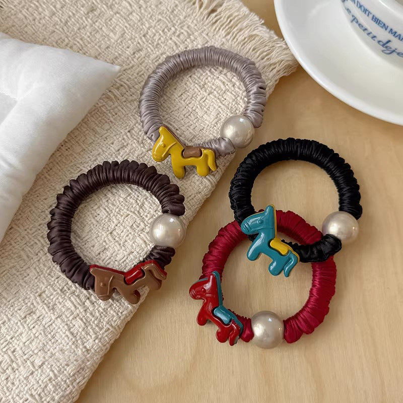 C廠【P100】高級感褶皺小腸髮圈女小馬仿珍珠頭繩高彈性橡皮筋紮馬尾髮繩髮飾
 26.01-1