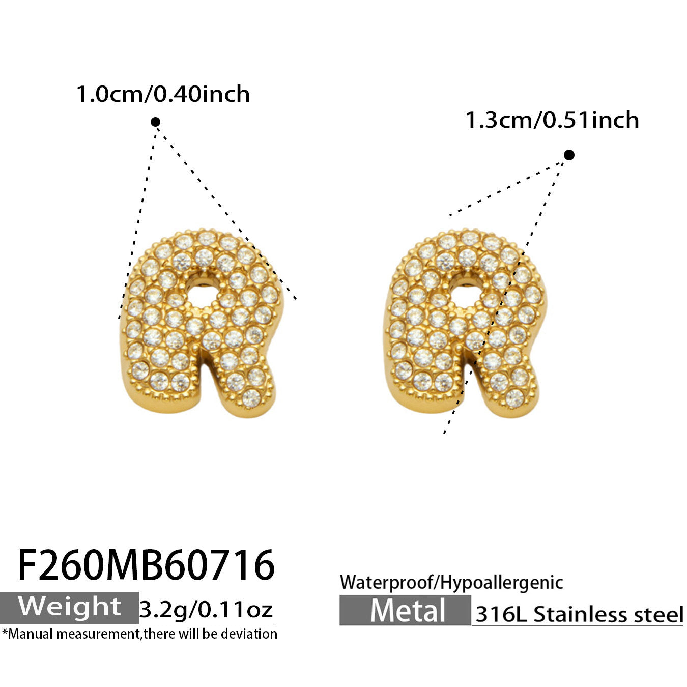 B廠【F260】新款熱銷鋯石26個英文字母不銹鋼鍍18k金 歐美輕奢女飾品耳環
 26.07-4