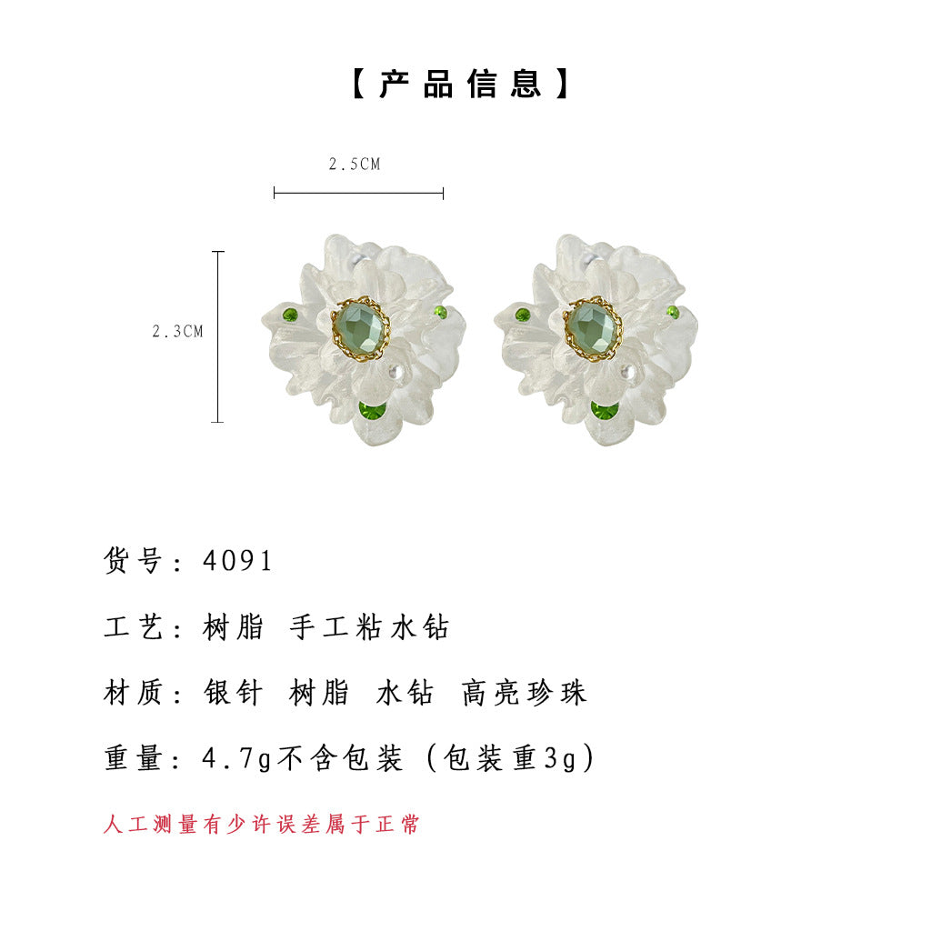 C廠【4091】森系超仙手工作品~立體甜美冰花氣質銀針耳環2024新款耳環女 24.05-3