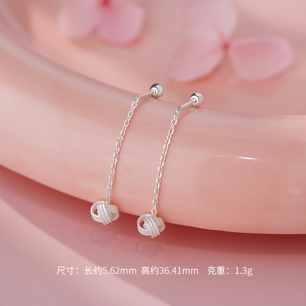D廠【YC6488E】足銀S999如意結螺絲耳線流蘇輕奢高級簡約時尚百搭設計感耳飾
 26.03-3