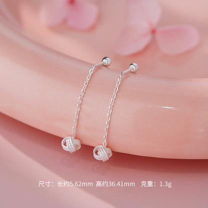 D廠【YC6488E】足銀S999如意結螺絲耳線流蘇輕奢高級簡約時尚百搭設計感耳飾
 26.03-3