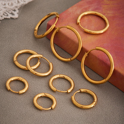 B廠【F596】ins小眾設計感不銹鋼幾何素圈耳環百搭時尚耳環鍍18k金 25.08-5