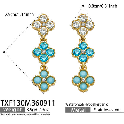 B廠【TXP618】歐美鬆弛氛圍感四瓣花彩鋯不銹鋼高級感項鍊手鍊戒指耳環首飾套裝
 26.09-3