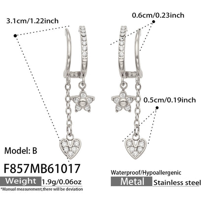 B廠【F857】幾何四瓣花愛心鑲锆石耳墜不鏽鋼耳環組
 26.10-4