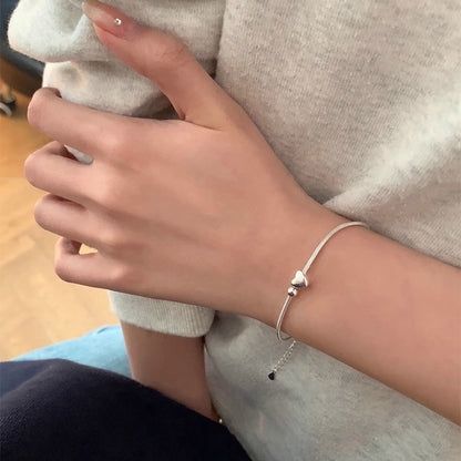 E廠【DQ0653S】S925純銀韓版簡約愛心小原子手鍊女甜美ins心形蛇骨鍊手飾潮 25.06-1