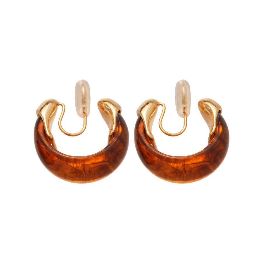 A廠【HE29164】秋冬新款咖色樹脂U型耳夾復古美拉德無耳洞耳環輕奢高級感耳飾女
 25.11-1