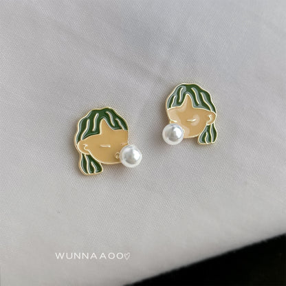 A廠【6787】泡泡女孩原創設計925銀針琺瑯滴釉鍍14K個性創意新款趣味耳飾耳環
 25.09-3