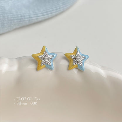 A廠【6723】【許願星】原創~925銀針手工彩繪清新甜美個性新款耳環耳環女
 25.09-2