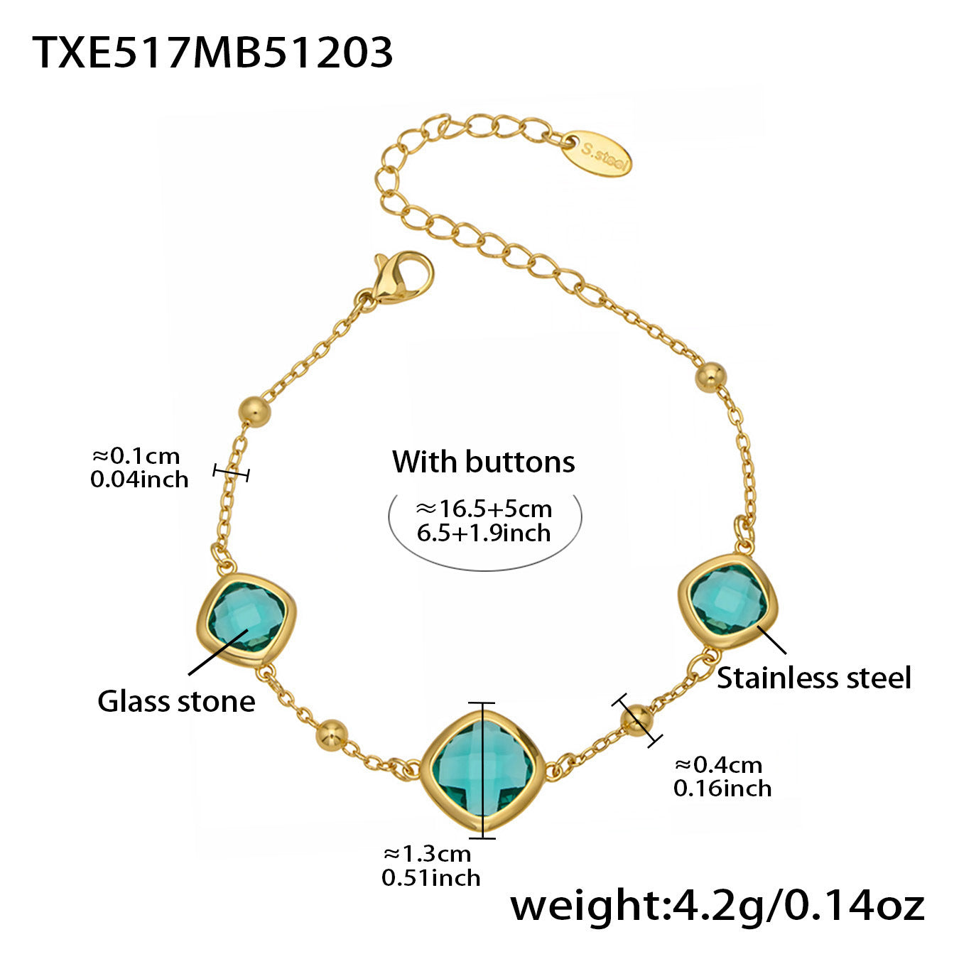 B廠【TXP517】不銹鋼方形切麵包邊玻璃石吊墜耳環項鍊手鍊珠寶首飾套裝鍍18k金
 25.12-2