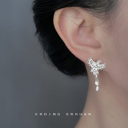 A廠【6854】原創鳳舞~微鑲鋯石925銀針鍍厚銀鳳凰鳥耳環女輕奢風個性小眾耳飾
 25.10-3