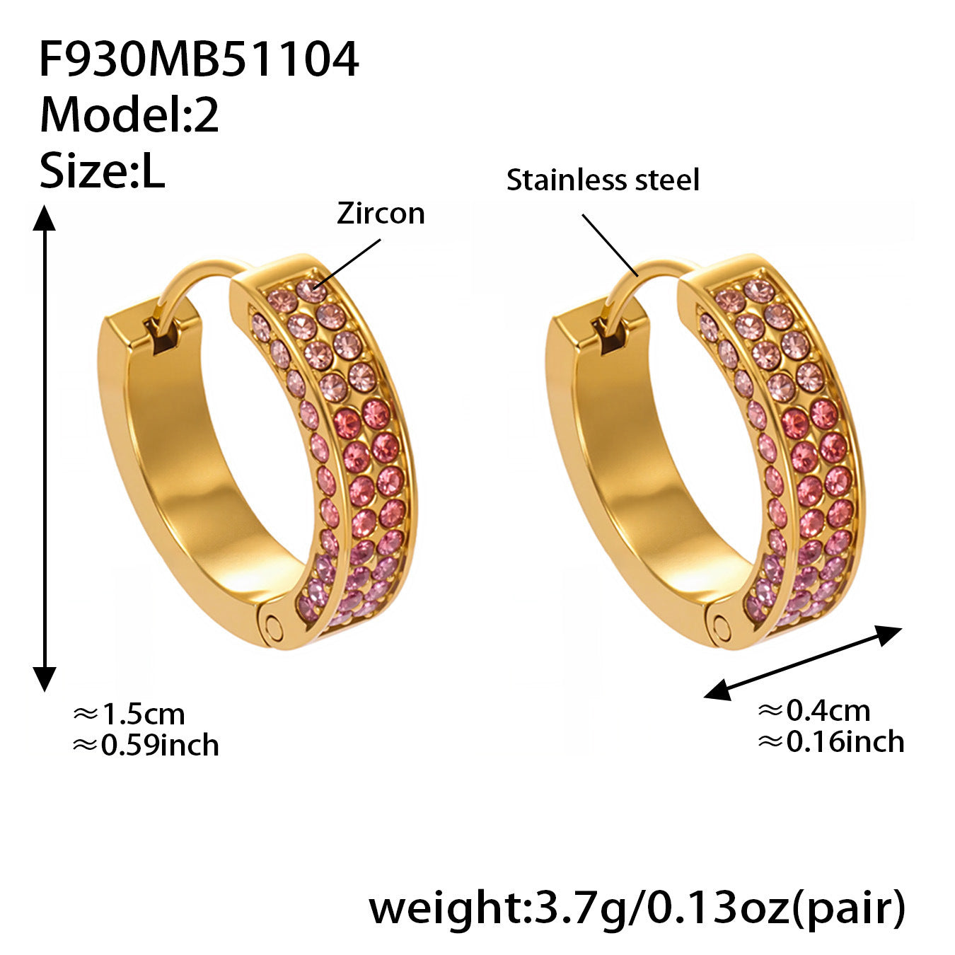 B廠【F930】ins風高品質彩色5A鋯石圓圈卡扣耳環不鏽鋼鍍18k真金耳飾女
 25.11-2