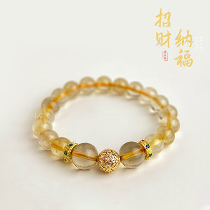 A廠【5416】高品金髮晶天然石新中式復古黃髮晶原創手鍊文藝氣質原創手工手飾 25.01-3