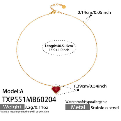 B廠【TXP551】歐美ins風簡約輕奢滴油紅愛心包邊鋯石吊墜項鍊手鍊耳環戒指套裝
 26.02-1