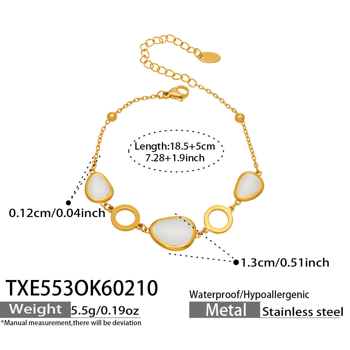 B廠【TXP553】歐美輕奢橢圓貓眼石項鍊手鍊耳環不鏽鋼鍍18k金首飾套裝
 26.10-4