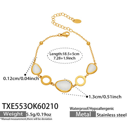 B廠【TXP553】歐美輕奢橢圓貓眼石項鍊手鍊耳環不鏽鋼鍍18k金首飾套裝
 26.10-4