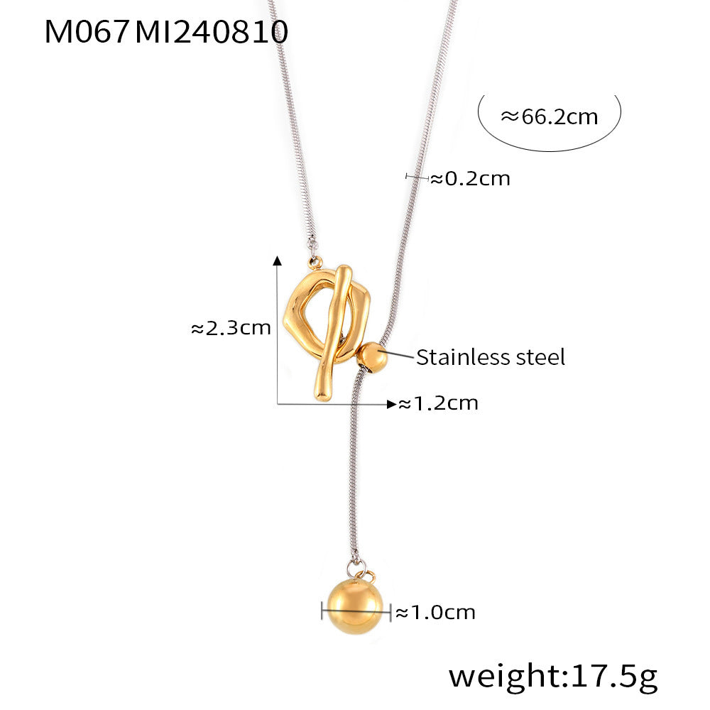 B廠【M067】歐美chic風熱銷款OT扣圓珠毛衣鏈可抽拉調整長度不鏽鋼不掉色飾品 24.08-3