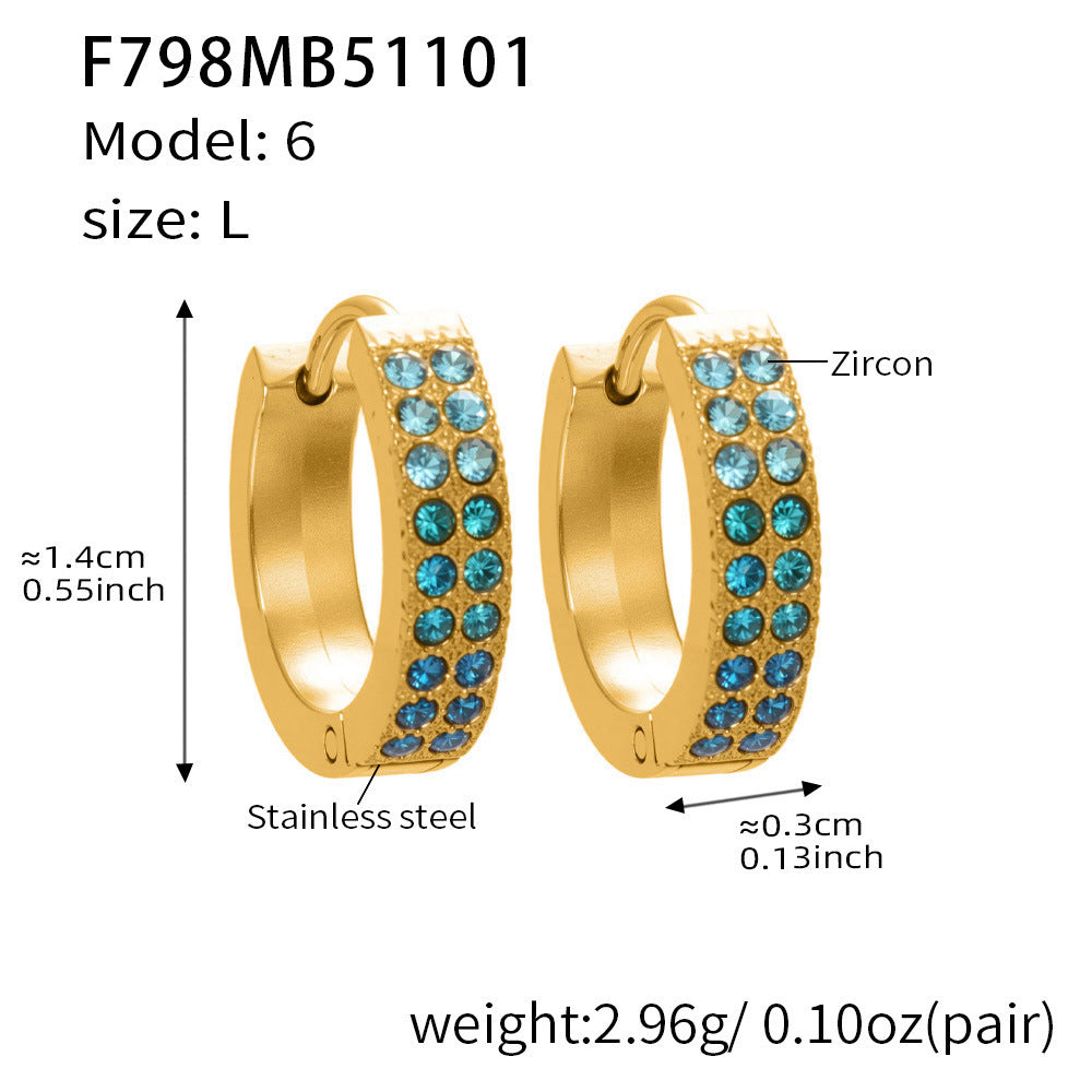 B廠【F798】簡約C型鑲彩鑽拼色鋯石耳扣不鏽鋼鍍18k真金輕奢小眾耳環女
 25.11-1