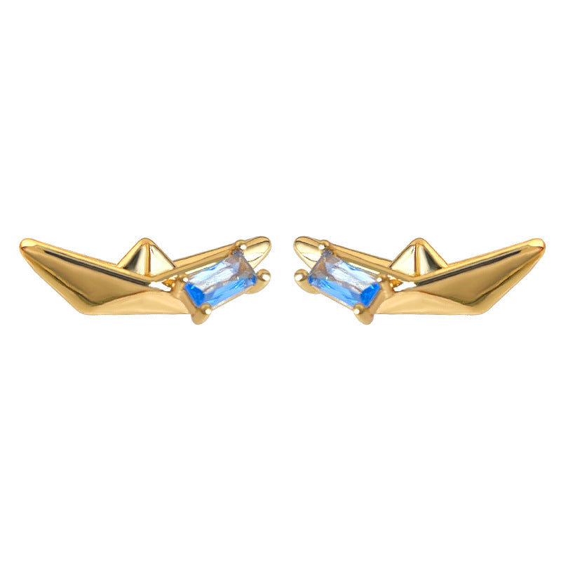 A廠【7159】原創漂流船~鑲嵌海藍寶鋯石925銀針個性創意設計新款耳環
 25.11-4