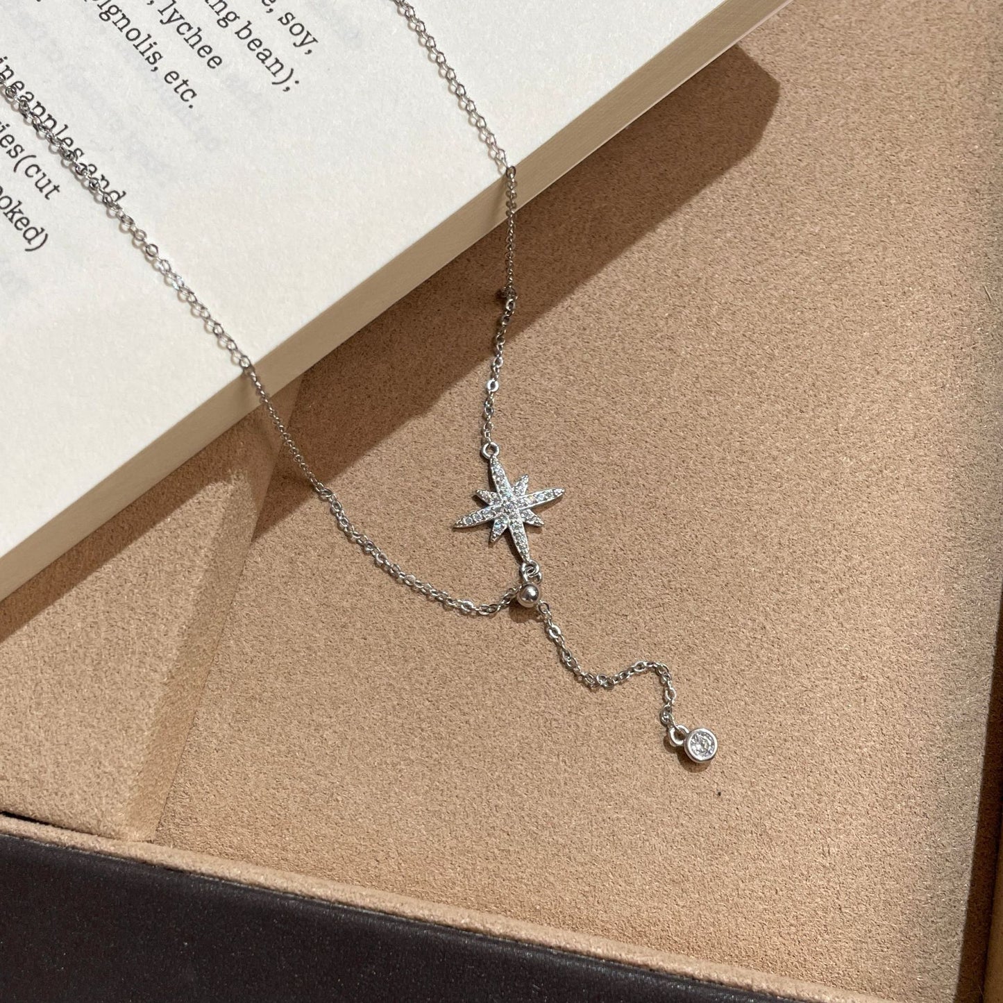 F廠【DQ0050N】S925純銀精緻八芒星項鍊女小眾設計高級感鋯石流蘇鎖骨鍊頸鍊
 25.09-1
