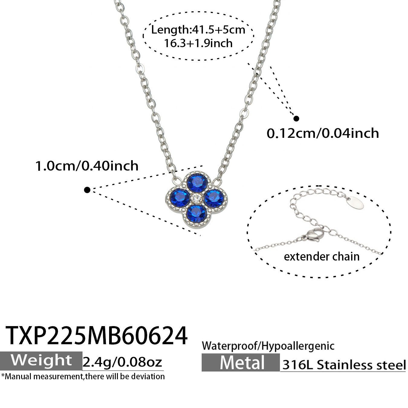 B廠【TXP225】跨境時尚花朵鑲水鑽耳釘ins小眾精緻女士項鍊首飾套裝不銹鋼飾品 26.07-1