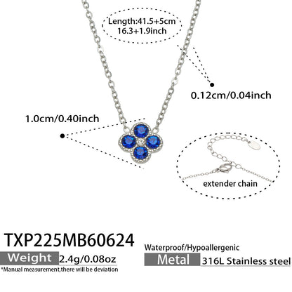 B廠【TXP225】跨境時尚花朵鑲水鑽耳釘ins小眾精緻女士項鍊首飾套裝不銹鋼飾品 26.07-1