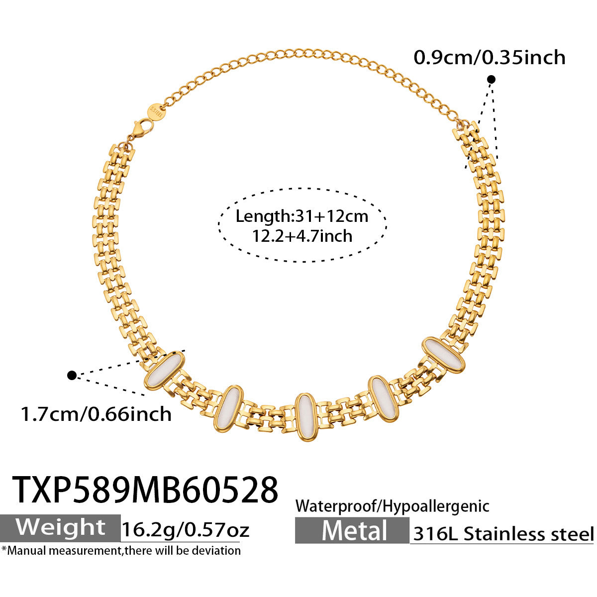 B廠【TXP589】歐美不鏽鋼鑲嵌鵝蛋貓眼石項鍊手鍊套裝跨境簡約輕奢時尚百搭首飾
 26.06-1