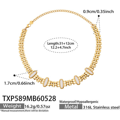 B廠【TXP589】歐美不鏽鋼鑲嵌鵝蛋貓眼石項鍊手鍊套裝跨境簡約輕奢時尚百搭首飾
 26.06-1