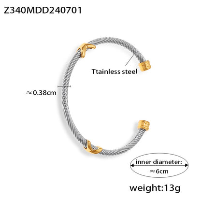 B廠【Z340】歐美復古個性金色鋼色螺紋輕奢風不銹鋼閃耀嘻哈不褪色手鐲女飾品 24.07-2