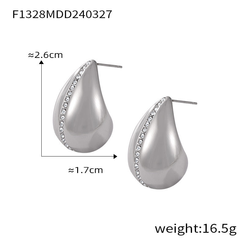 B廠【F1328-30】時尚輕奢風耳環鈦鋼鍍金鑲鑽水滴形耳環歐美復古個性創意設計耳環 24.04-2