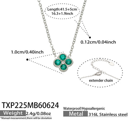 B廠【TXP225】跨境時尚花朵鑲水鑽耳釘ins小眾精緻女士項鍊首飾套裝不銹鋼飾品 26.07-1