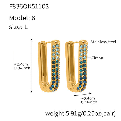 B廠【F836】跨國新款彩色5A鋯石長款U型耳扣耳圈不鏽鋼鍍18k真金不掉色
 25.11-2