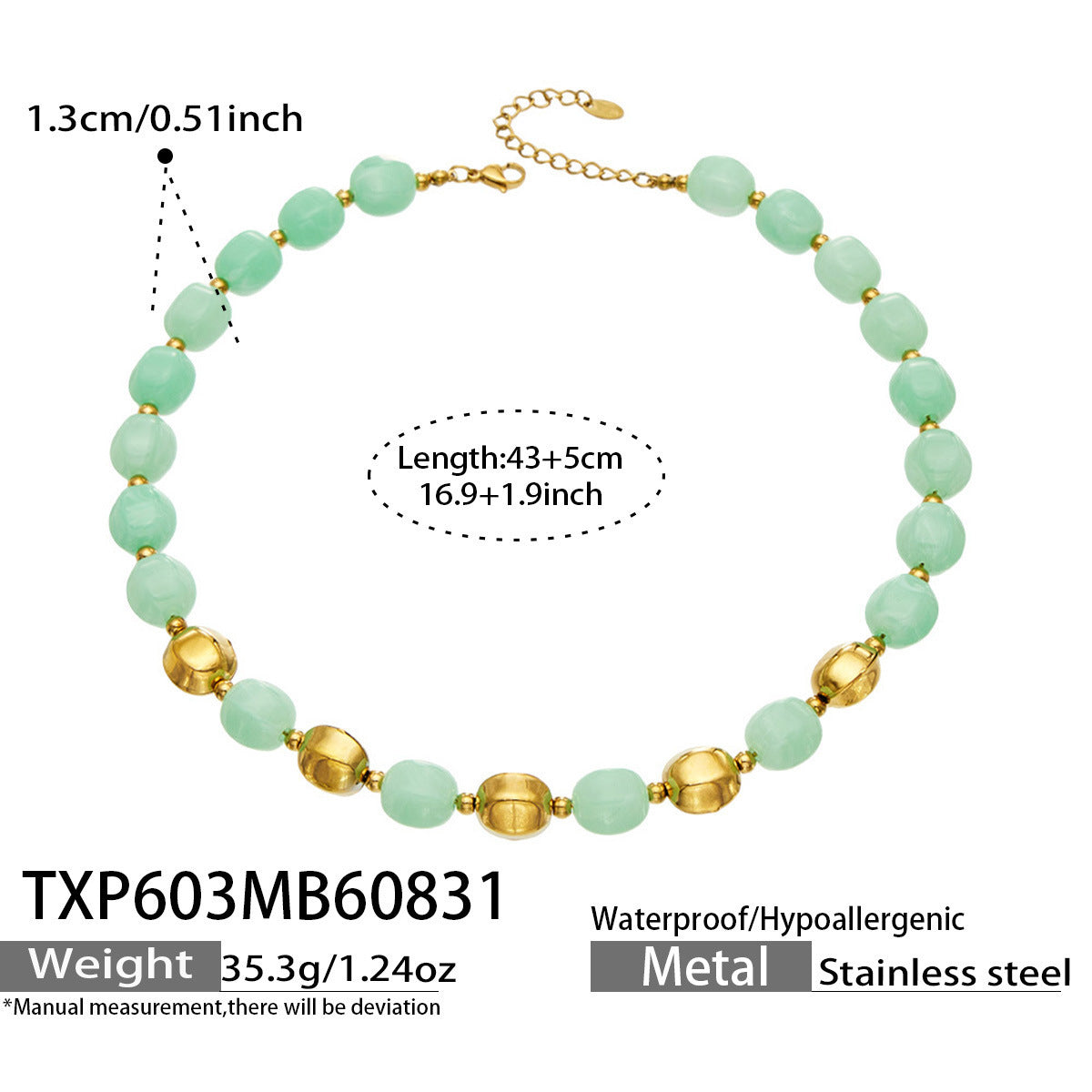 B廠【TXP603】歐美輕奢風不銹鋼金珠復古樹脂彩色手飾小眾手鍊項鍊女套裝飾品
 26.09-1