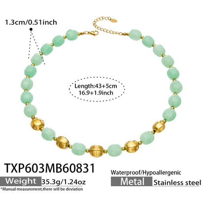 B廠【TXP603】歐美輕奢風不銹鋼金珠復古樹脂彩色手飾小眾手鍊項鍊女套裝飾品
 26.09-1